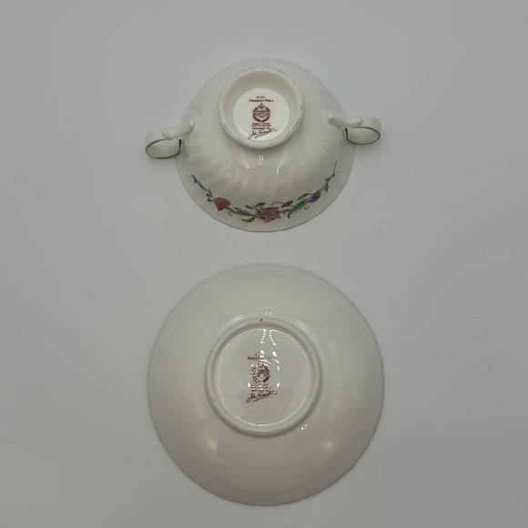 Minton Haddon Hall Chintz w Green Trim Soup Cream Bowl  with Stand - Picture 6 of 16